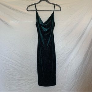 Green sparkly cowl neck dress